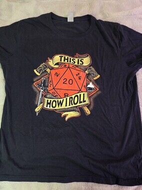 Black T-Shirt with Red D20 'How I Roll' Gaming Design